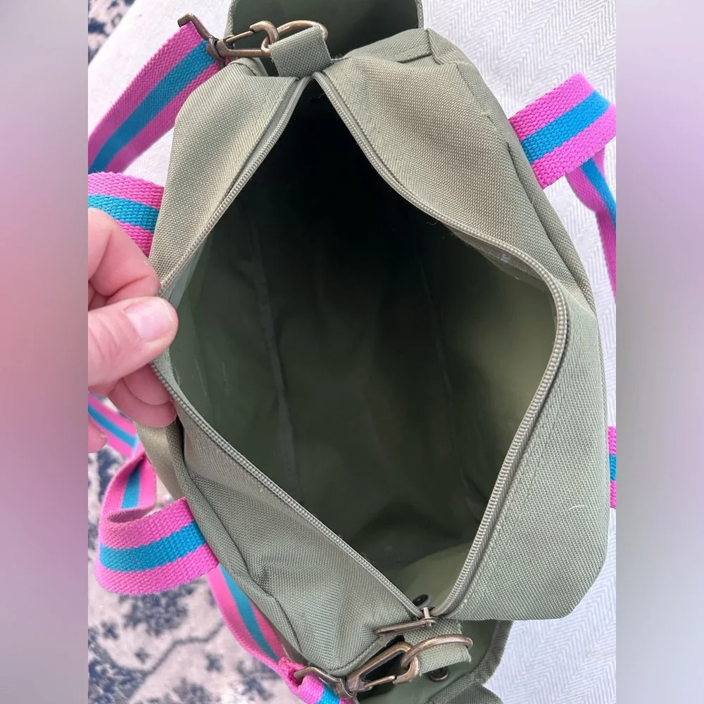 Ralph Lauren Olive Green Canvas Bag with Pink / Blue strap - Picture 6 of 9